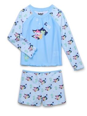 Bluey Light Blue Kids' Rash Guard Set - Light Blue